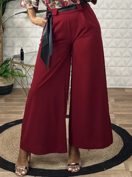 Wide Crep Belt Pants/Burgundy