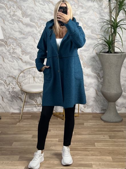 Hood Boucle Buttons Coat/Petrol