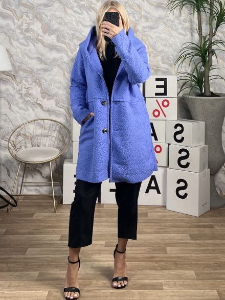 Hood Boucle Buttons Coat/Ciel
