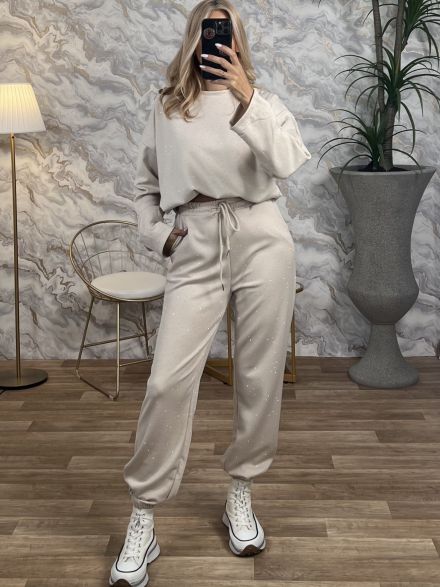 Sweatpants Strassed Set-5023/Beige