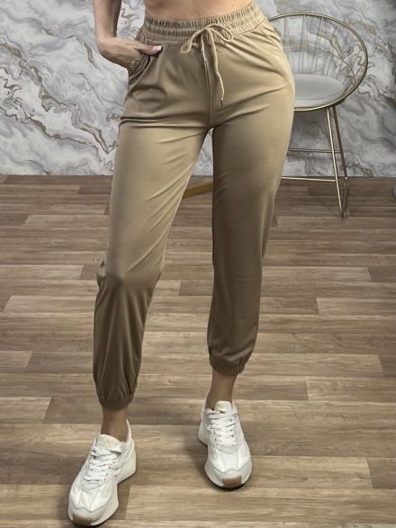 Elastic Highwaist Sweatpants-6613/Beige