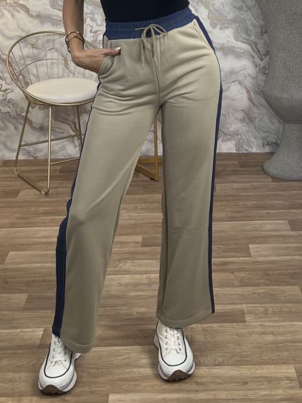 Denim Stripe Sweatpants-1272/Khaki