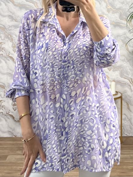 Leopard Muslin Shirt/Lilac