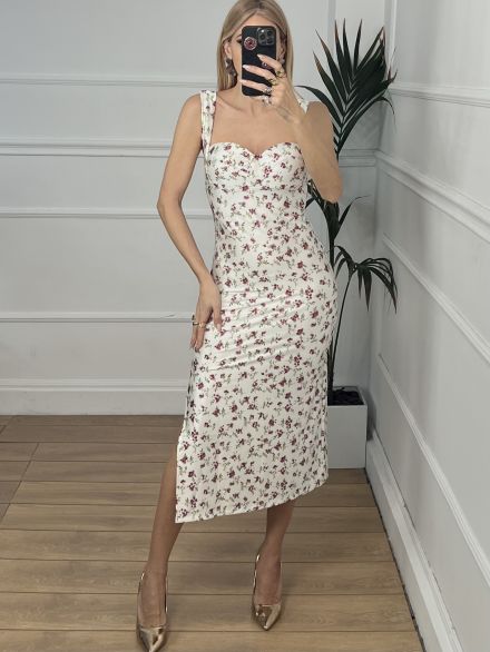Floral Satine Dress/White-Purple