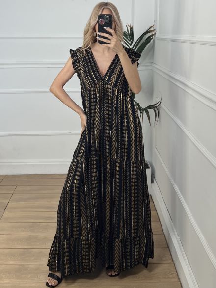 Boho Gold Maxi Dress-2564/Black