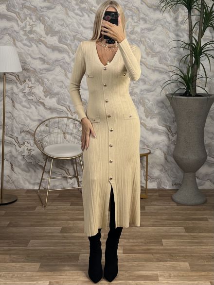 Knitted Buttons Sizes Dress-9047/Gold
