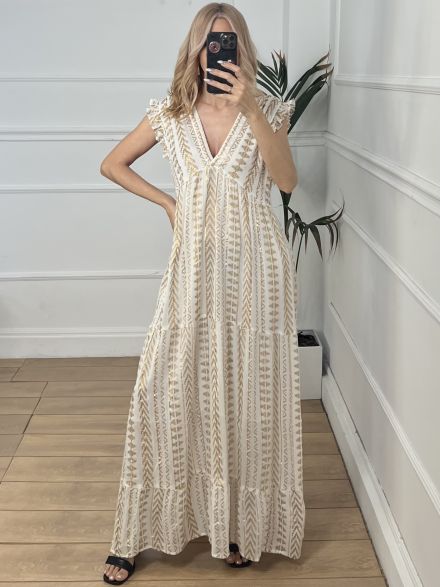 Boho Gold Maxi Dress-2564/White