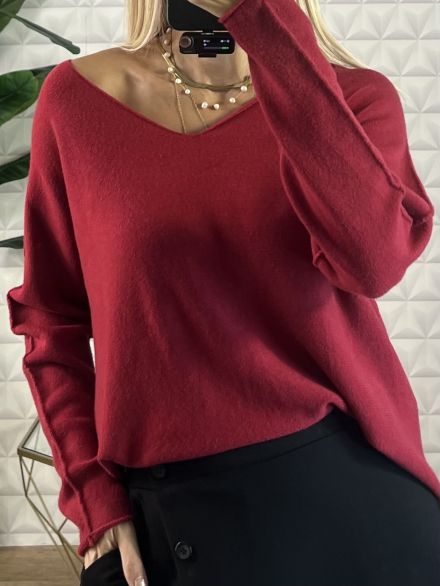 SuperSoft Elastic Ve Sweater/Red