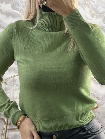 Turtleneck Cropped Top-3208/Lime