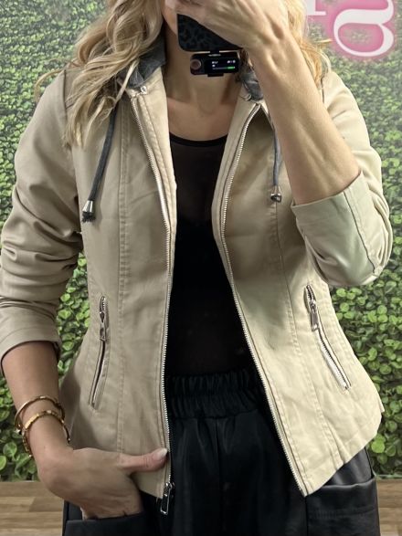 Eco Leather Jacket-63283/Beige