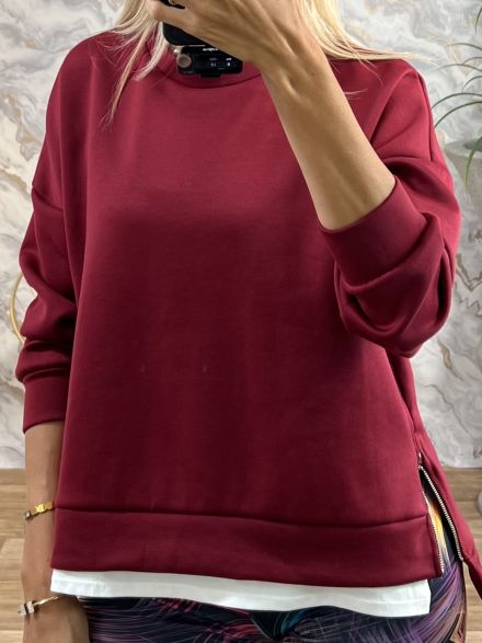 Double Viscose Zippers Sweatshirt-NEW/Burgundy
