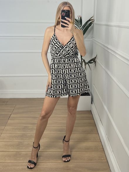 Print Playsuit/Meander White