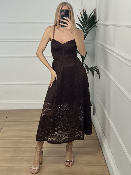 Lace Corset Midi Dress/Chocolat