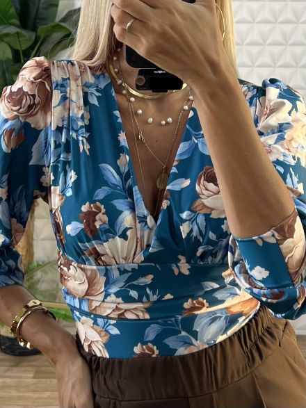 Elastic Bodysuit NEW/Floral Petrol