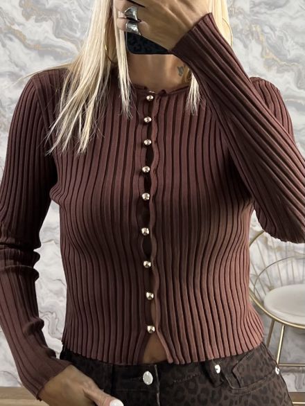 Pearl Gold Buttons Top-77104/Chocolat