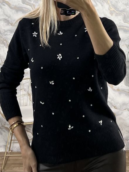 Knitted Drop Rhinestone-2533/Black