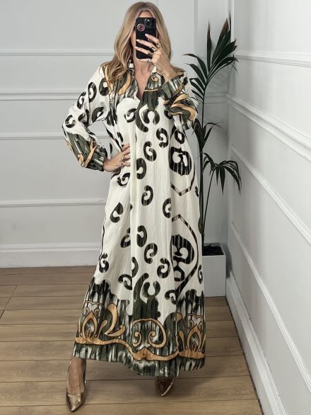 Maxi Viscose Pattern-Collar/Khaki