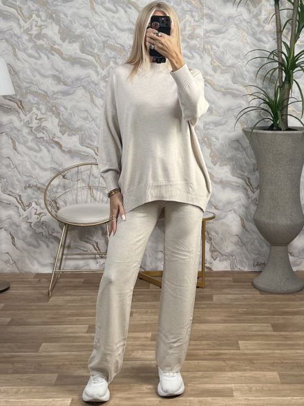 Loose Top Knitted Set-2507/Ecru