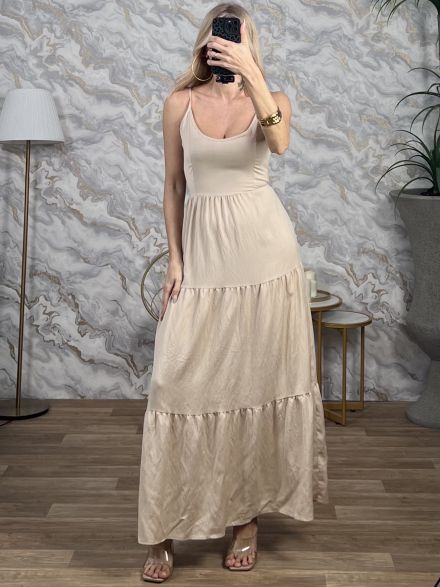 Cotton BowBack Maxi Dress-2756/Beige