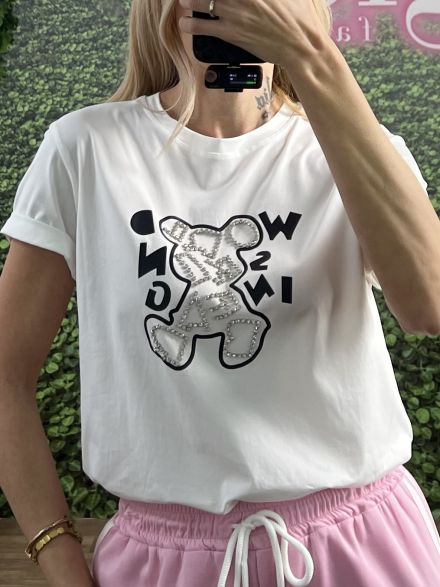 Bear Silver Strass T-Shirt/White