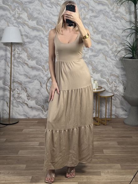 Cotton BowBack Maxi Dress-2756/Camel