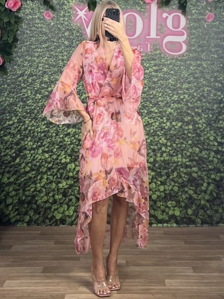 Midi Muslin Floral Dress/Pink