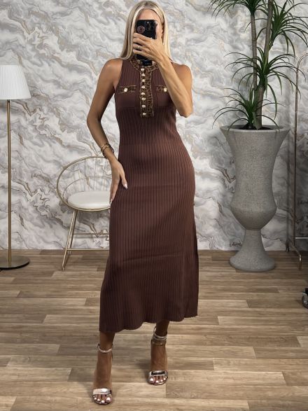 Viscose Knitted Animal Details Dress/Chocolat