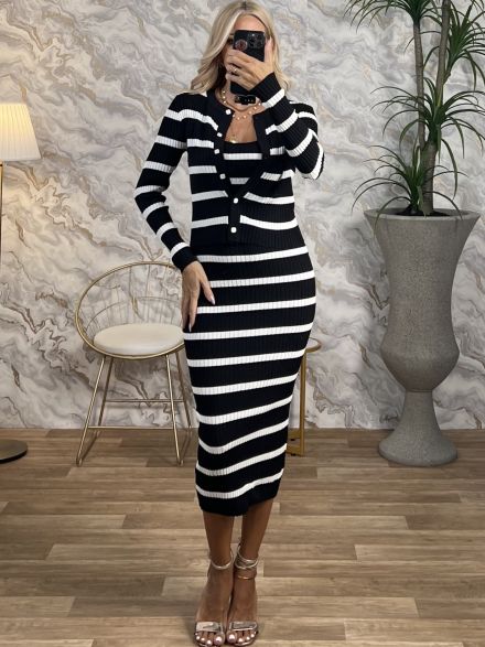 Knitted Marine Skirt Set-9171/Black