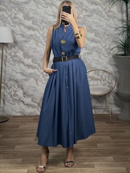 Denim Semizie GoldenBrooches Midi Dress/Light Blue