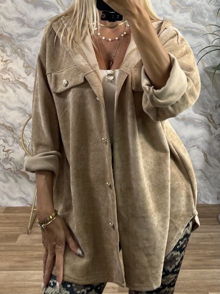 Soft Cord Hood Shirt/Beige