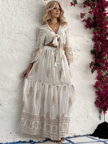 Viscose Boho Skirt Set-1001/White