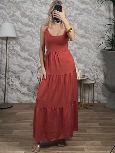 Cotton BowBack Maxi Dress-2756/Red