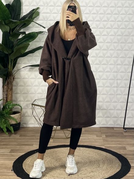 Soft Oversized Hood Coat/Chocolat