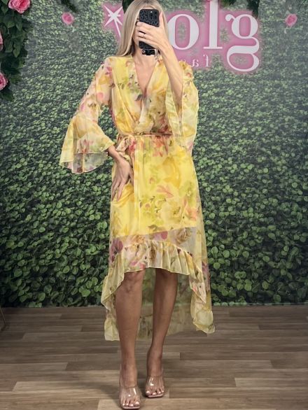 Midi Muslin Floral Dress/Yellow