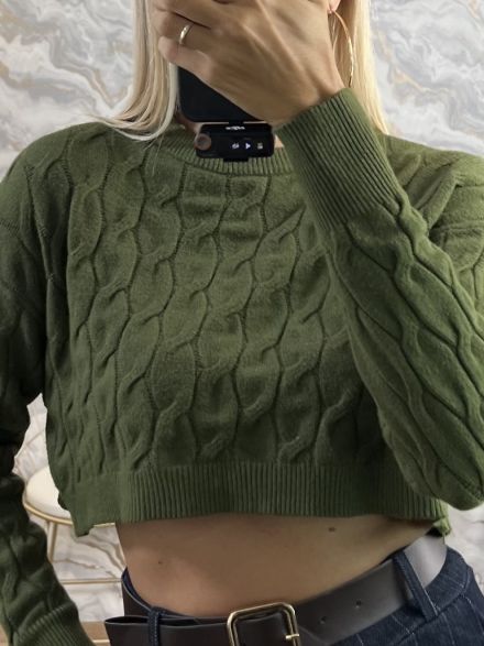 Knitted Cropped Sweater/Khaki