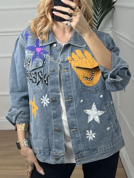 Denim Painted Jacket/Rainbow