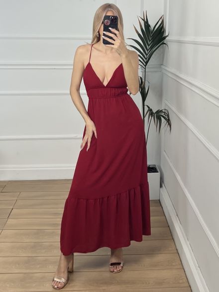 Backless X Dress/Burgundy