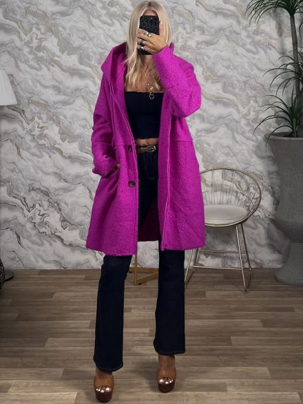 Hood Boucle Buttons Coat/Fux