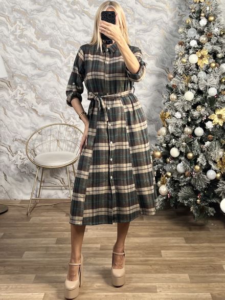 Midi Semizie Checked Dress/Green