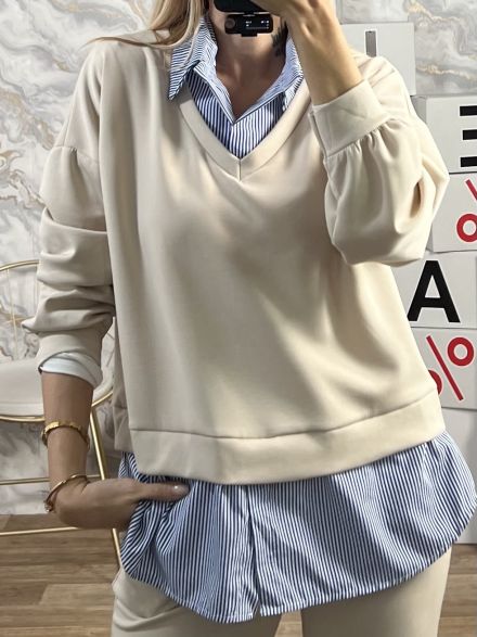 Soft Stripes Ve Shirt Sweatshirt/Beige