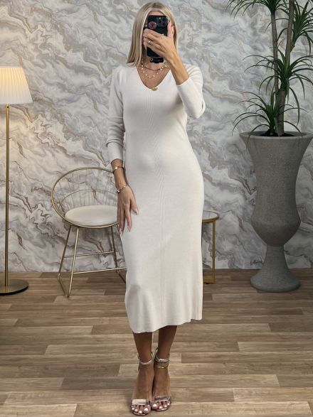 Viscose Ve Midi Dress/Ecru