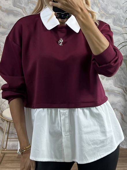 Brooch Shirt Sweatshirt/Burgundy