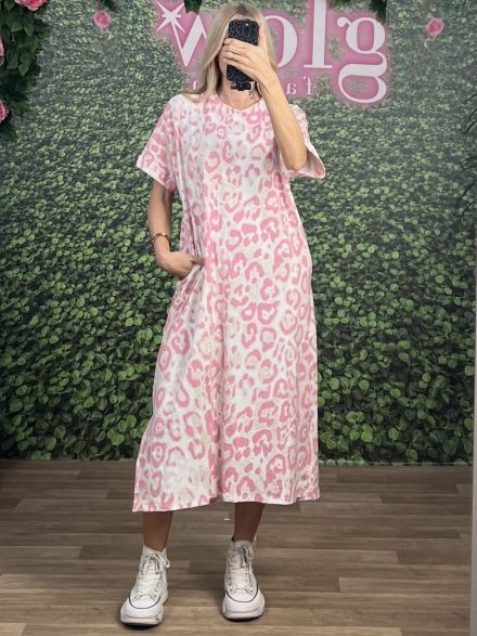 Casual Midi Leo Dress/Pink