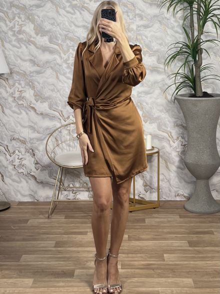 Mini Satin Wrap Dress/Chocolat