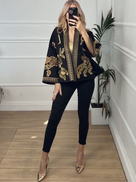 Boho Εmbroidered Kimono/Black-Gold