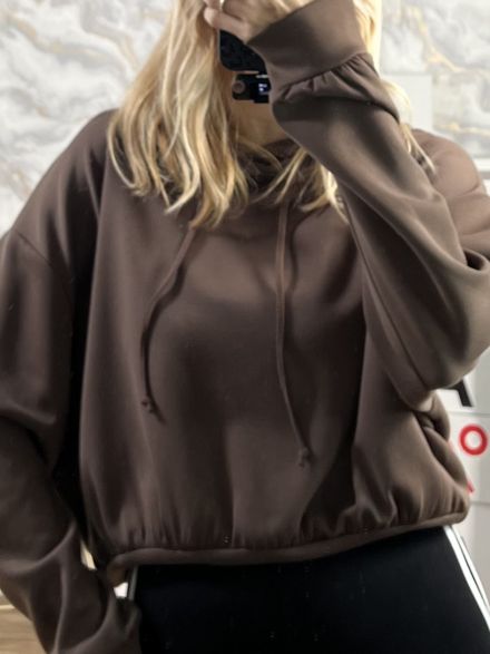 Hooded Crop Sweatshirt/Chocolat