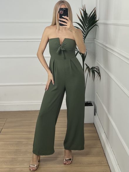 Bow Strapless Jumpsuit/Khaki