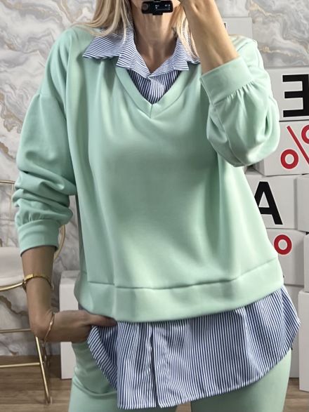 Soft Stripes Ve Shirt Sweatshirt/Mint