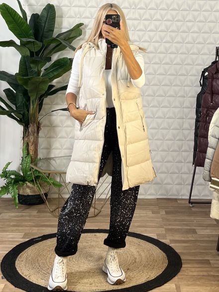 Leather Sleeveless Jacket-1075/Vanilla