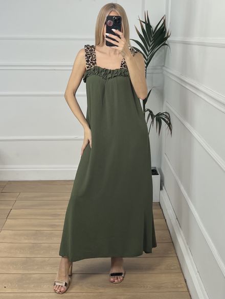 Maxi Leopard Ruffle Dress/Khaki